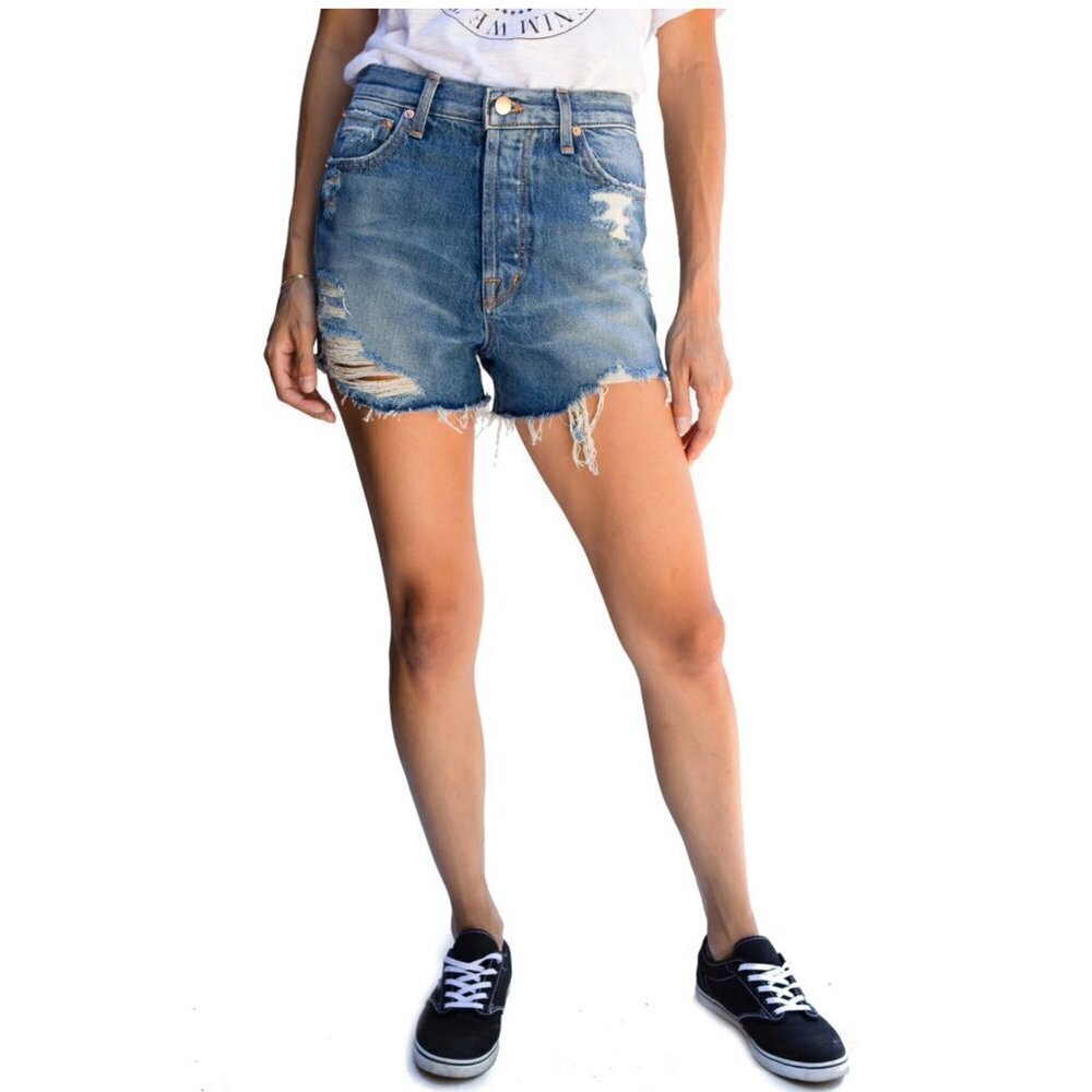 Modern American Womens High Rise Distressed Button Fly Jean Shorts Sz 29 New
